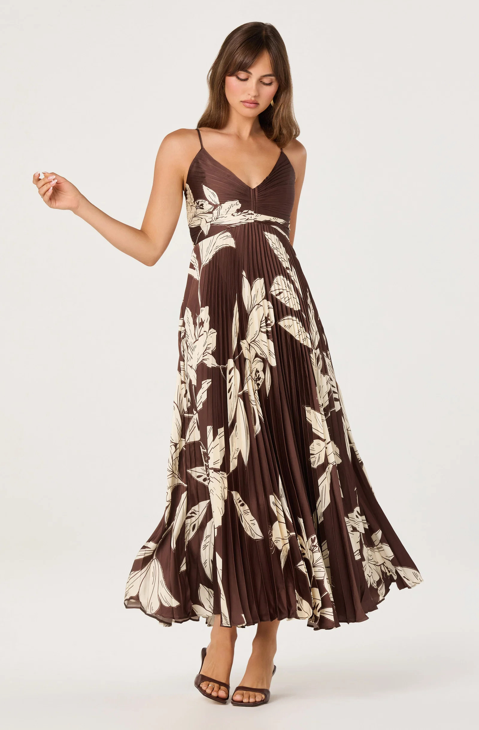 Clea Pleated Satin V-Neck Maxi Dress | ASTR The Label (US)