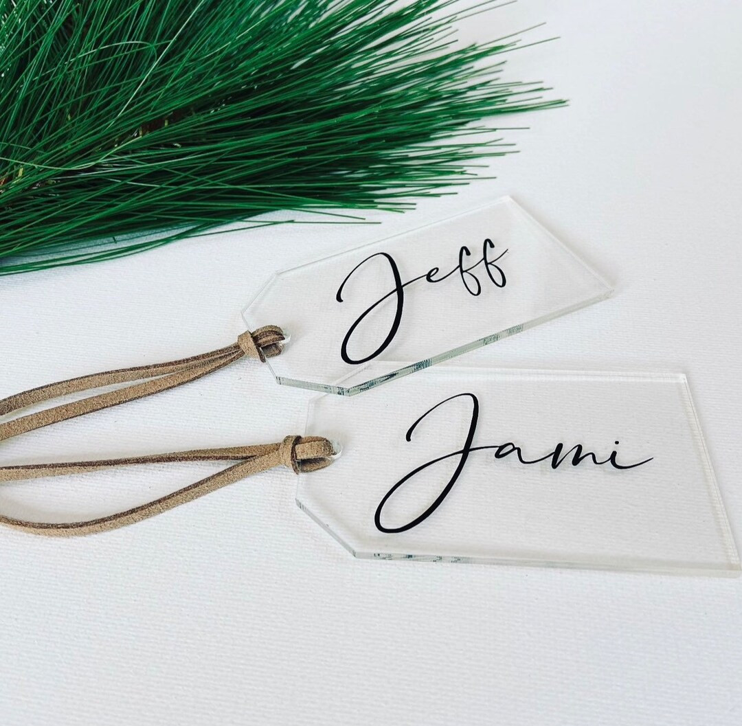 Personalized acrylic stocking tag | clear name tag | custom stocking tag | modern name tag | mode... | Etsy (US)