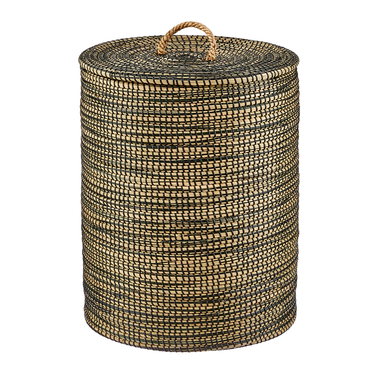 Round Striped Seagrass Hamper Natural/Black | The Container Store