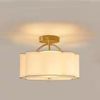 YANSUN 13 in. 3-Light Gold Semi Flush Mount Ceiling Light, Modern Ceiling Fixture with Fabric Flo... | The Home Depot