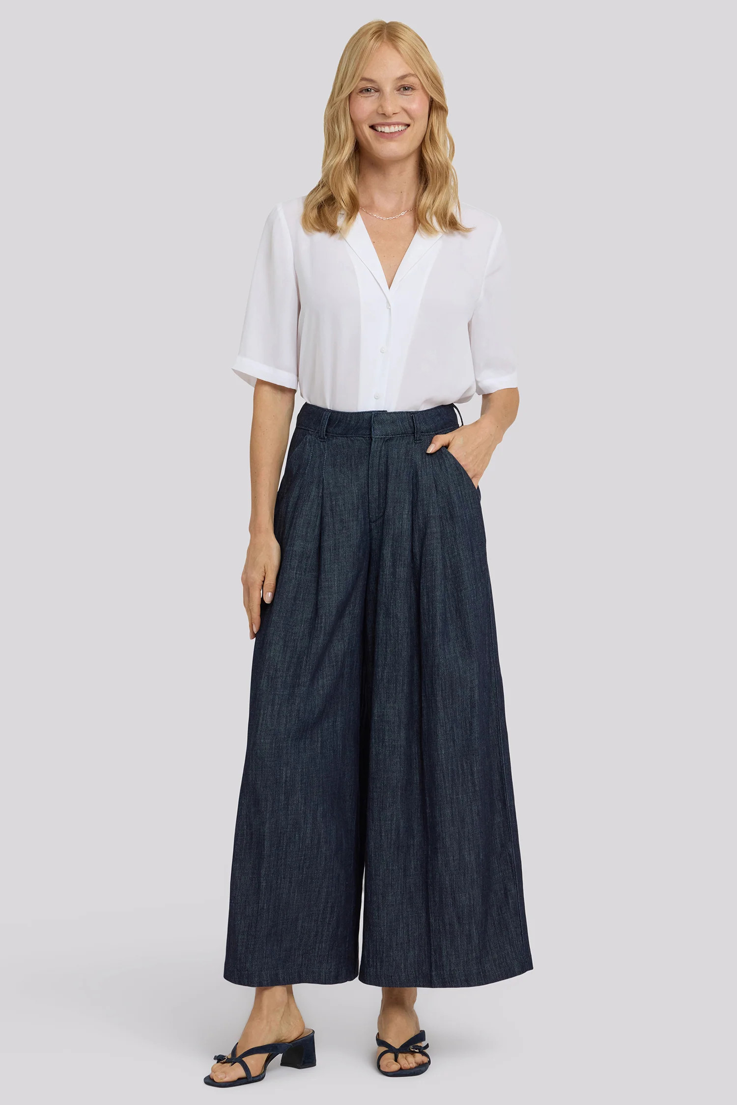 Giselle Wide Leg Ankle Trouser Pants - Dark Indigo | NYDJ