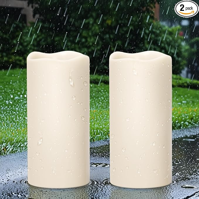 GenSwin Solar Outdoor Waterproof Flameless Candles, 8”x4” Solar Rechargeable Pillar Candles, ... | Amazon (US)
