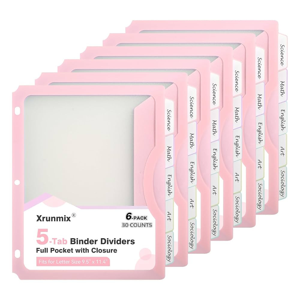 30 Counts Dividers for 3 Ring Binder, 5-Tabs Binder Dividers with Pocket for US Letter Size, 5 Pa... | Amazon (US)