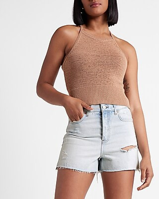 Super High Waisted Light Wash Mom Jean Shorts | Express