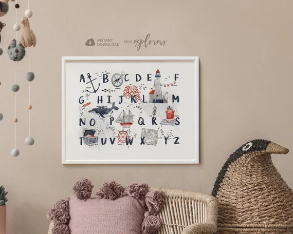 Nautical ABC poster, Nautical themed nursery art, Learning letters, Toddler bedroom print, Printa... | Etsy (US)