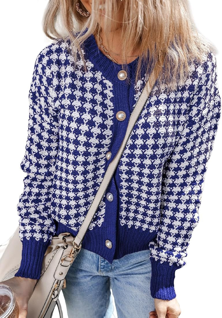 Dokotoo Cardigan Sweaters for Women V Neck Button Down Long Sleeve Plaid Knit Cardigans Sweater T... | Amazon (US)