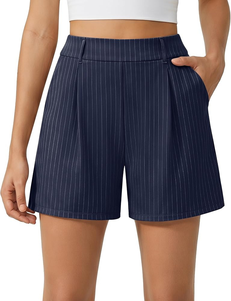 G4Free EverGoing Dressy Casual Shorts for Women 5" High Waisted Summer Lounge Pleated Shorts with... | Amazon (US)