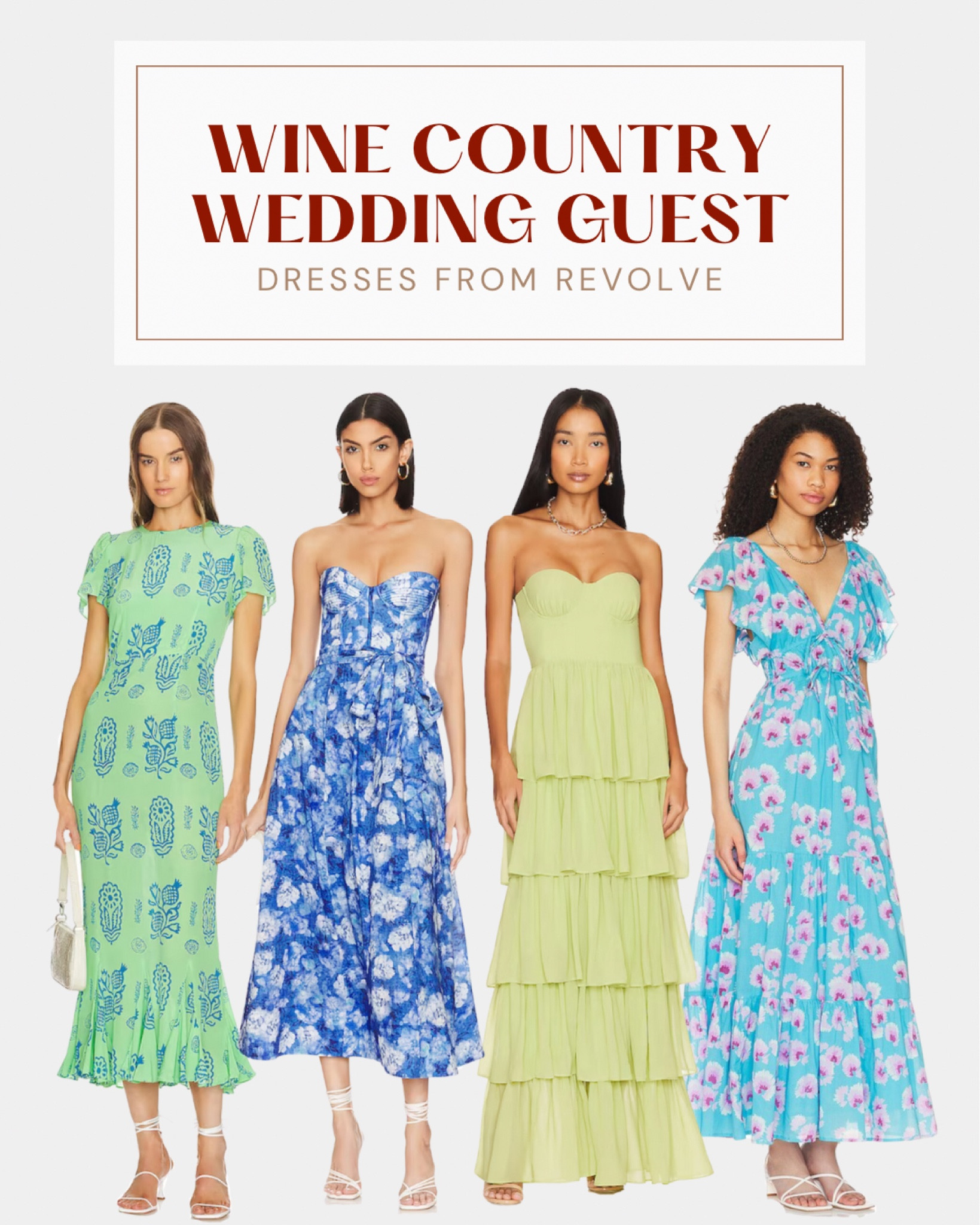 Cute wedding guest dresses for a spring or summer wedding in Napa Valley wine country! Some great dresses on sale at Revolve right now