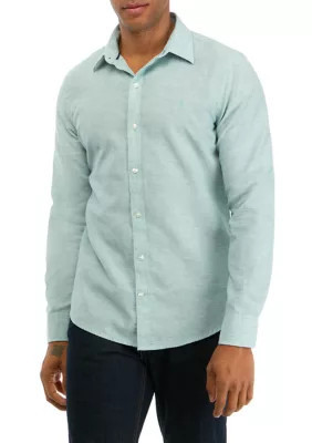 Izod Men's Long Sleeve Linen Button Down Shirt, Blue, Small | Belk
