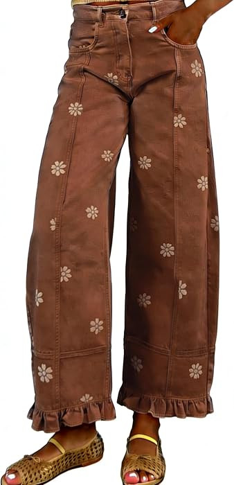 utcoco Barrel Jeans Women 2026 Floral Print Wide Leg Jeans Y2k Patchwork Baggy Boyfriend Denim Pa... | Amazon (US)