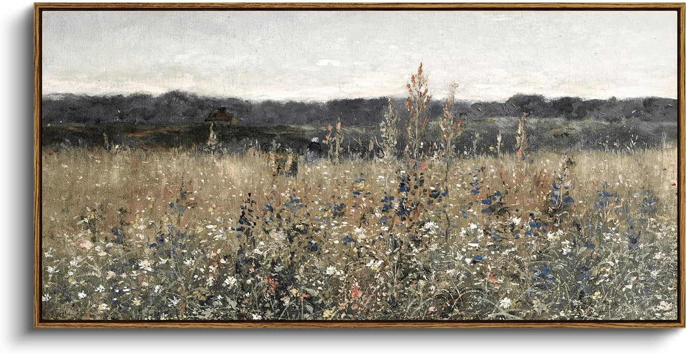 InSimSea Extra Large Framed Vintage Wall Art, Living Room Country Farmhouse Decor, Flower Meadow Landscape Paintings, Canvas Prints, Retro Scenery Long Pictures for Bedroom Above of Bed,20x40inch | Amazon (US)