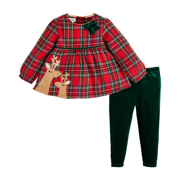 Tartan reindeer tunic and legging set | Mud Pie