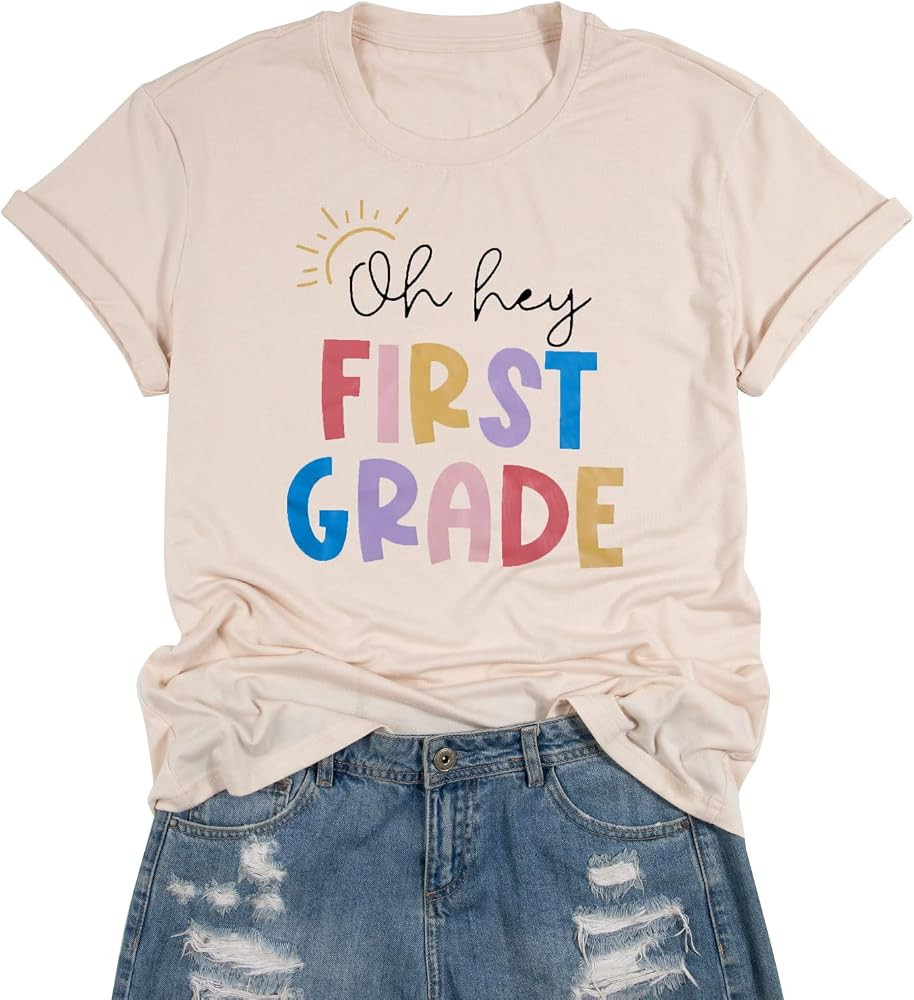 DUTUT First Grade Teacher Shirt for Women Back to School Letter Print T-Shirts Teacher Gift Short... | Amazon (US)