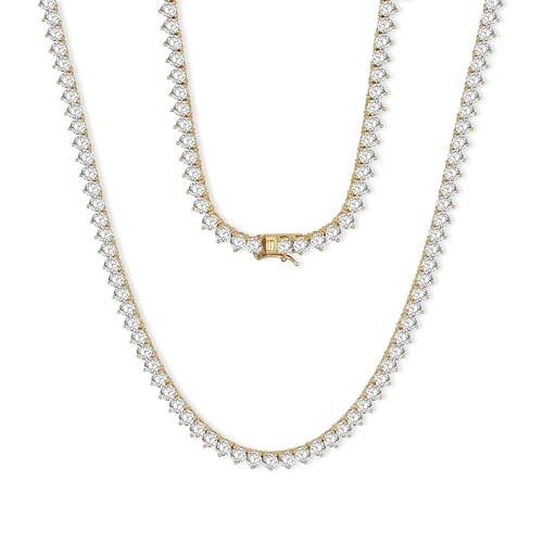 LGYIC Tennis Necklaces for Women|4MM Simulate Diamond Tennis Chain|3-Prong-Setting CZ|18k Yellow Gold Plated|Size 16 Inches | Amazon (US)