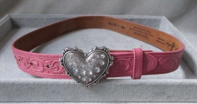 Justin Western Belt Pink Embossed Leather Rhinestone Heart Buckle fits 25"-29"  | eBay | eBay US