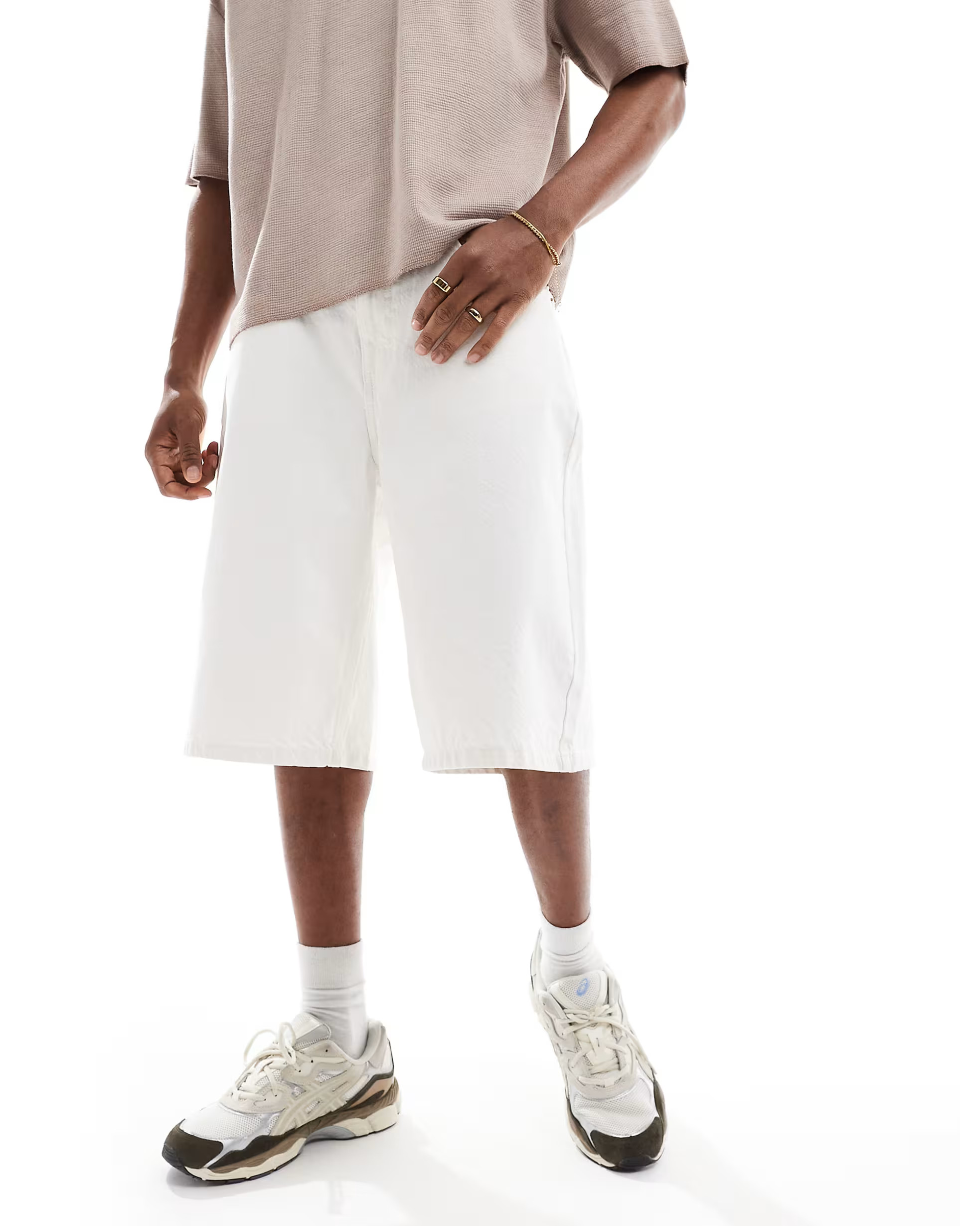 Bershka baggy denim short in ecru | ASOS (Global)