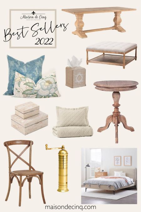 Top 10 Best Selling Items on MdC in 2022!
Home decor, dining chair, coffee table, ottoman, bedding, bed, headboard, pillows, throw pillow, dining table, boxes
French Farmhouse 


#LTKunder100 #LTKhome #LTKunder50
