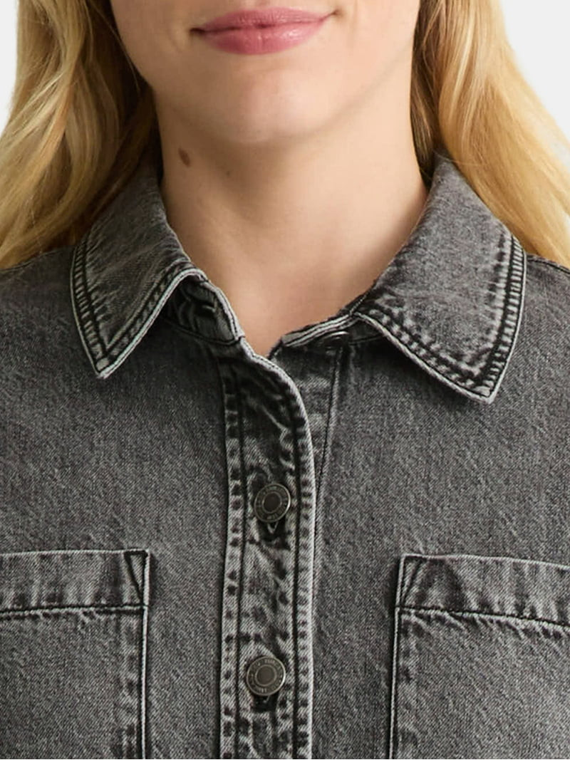Time and Tru Women's Denim Overshirt with Long Sleeves, Sizes XS-XXXL | Walmart (US)