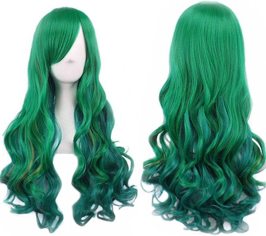 Bopocoko Green Wigs for Women Long Green Wig with Bangs Green Curly Wavy Soft Synthetic Wigs for ... | Amazon (US)