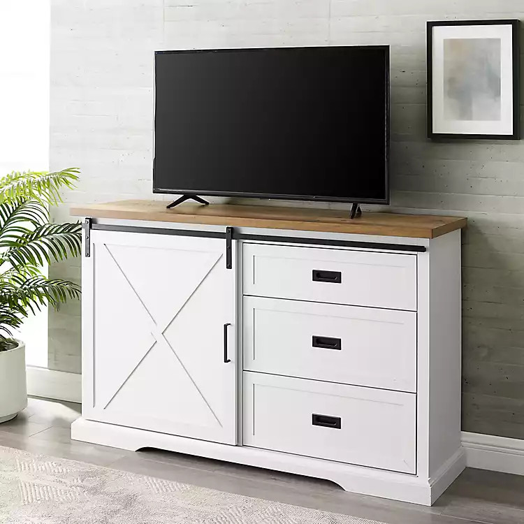 White Sliding Door and 3-Drawer TV Stand | Kirklands Home | Kirklands