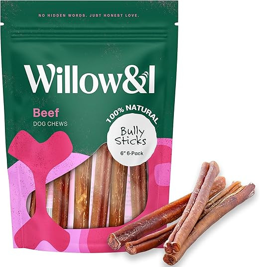 Willow & I Bully Sticks for Dogs -6 Inch Natural Bully Sticks for Medium Dogs, Small & Large- Pre... | Amazon (US)