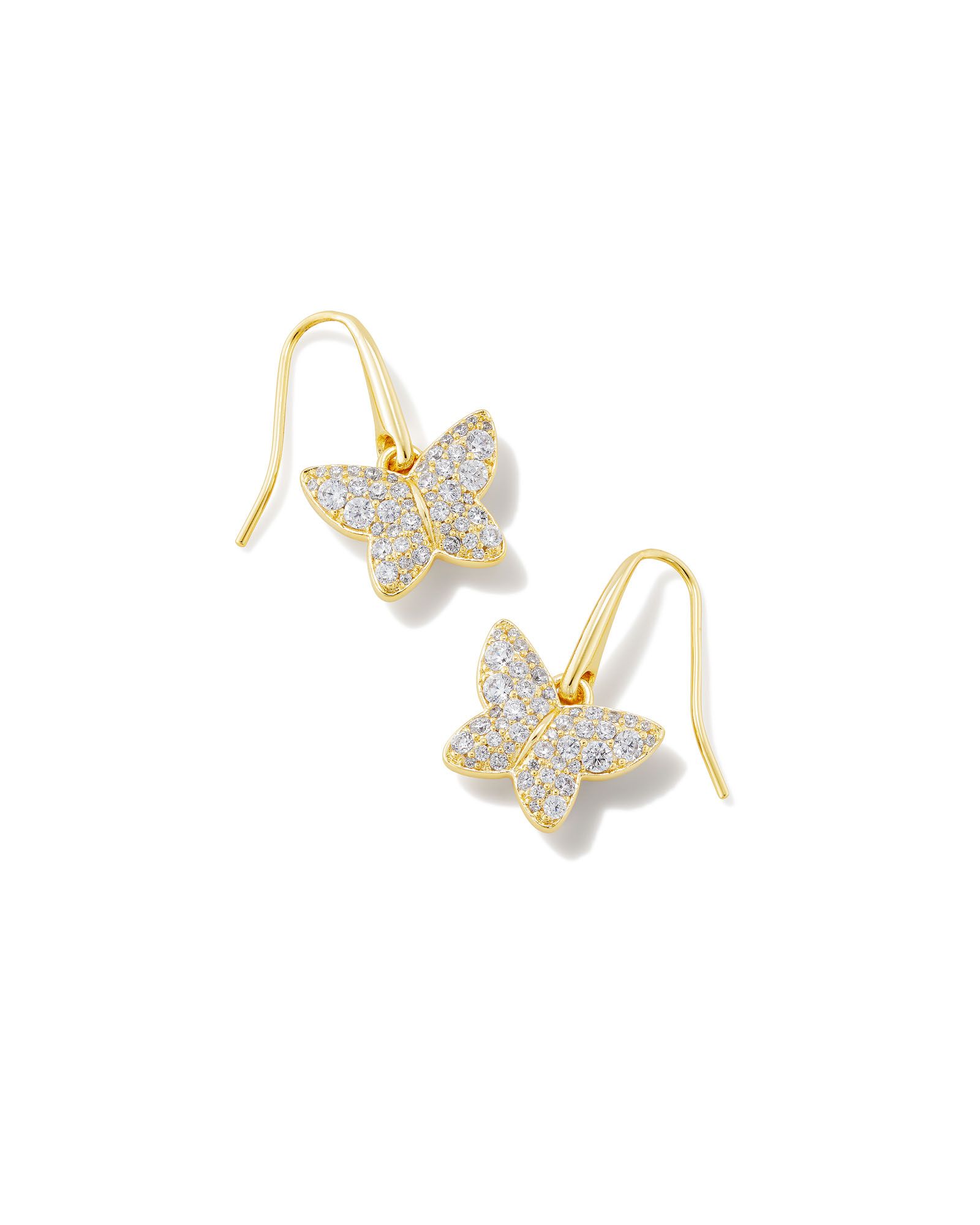 Lillia Crystal Butterfly Gold Drop Earrings in White Crystal | Kendra Scott