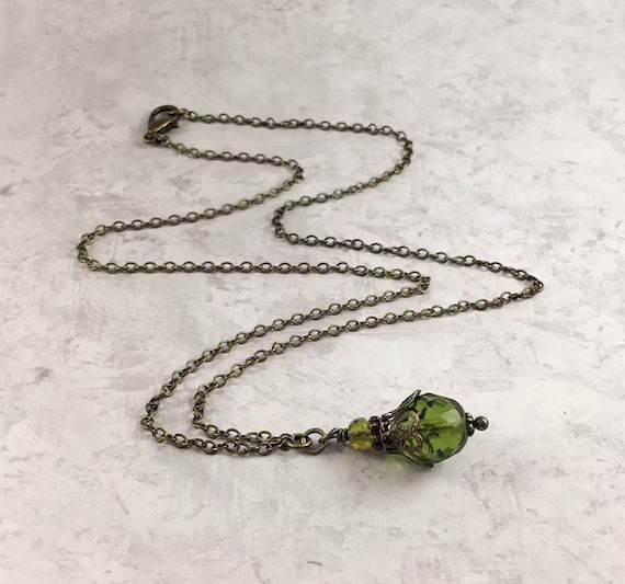 Olive Green Dark Academia Necklace With Antiqued Brass | Etsy | Etsy (US)