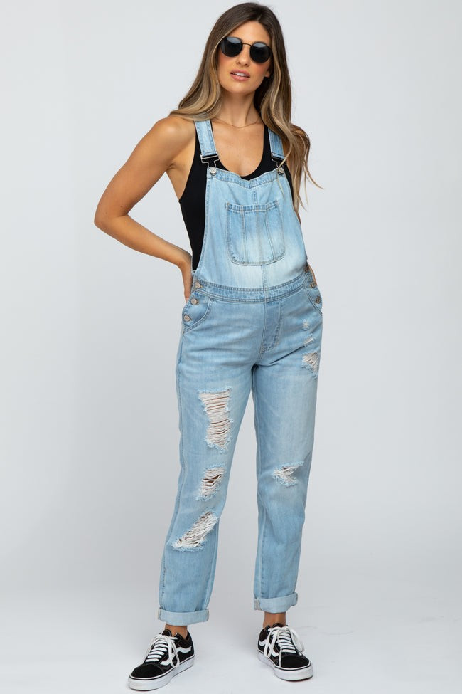 Light Wash Distressed Maternity Denim Overalls | PinkBlush Maternity