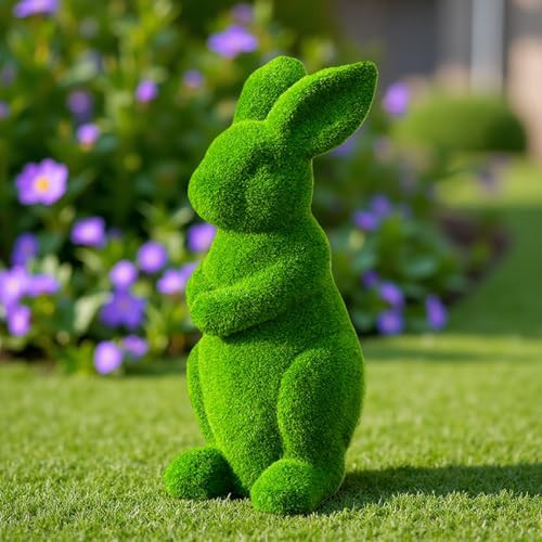 JARPSIRY 13.2 Inch Green Flocked Standing Bunny Garden Statue, Large Rabbit Figurine Resin Animal Sculpture Outdoor Easter Decor for Patio Lawn Yard Balcony Ornaments | Amazon (US)