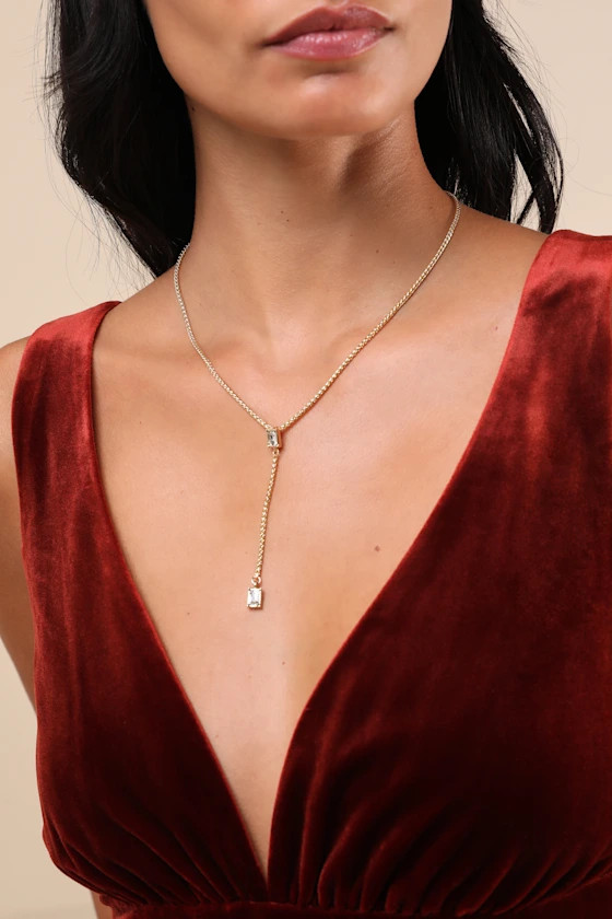 Notorious Brilliance Gold Rhinestone Lariat Necklace | Lulus