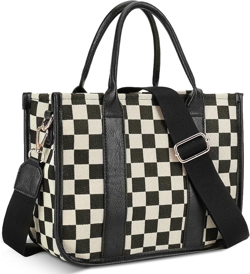 Smll Checkered Crossbody Bag Checkered Tote Handbags Black and White Purse Casual Tote Handbags f... | Amazon (US)