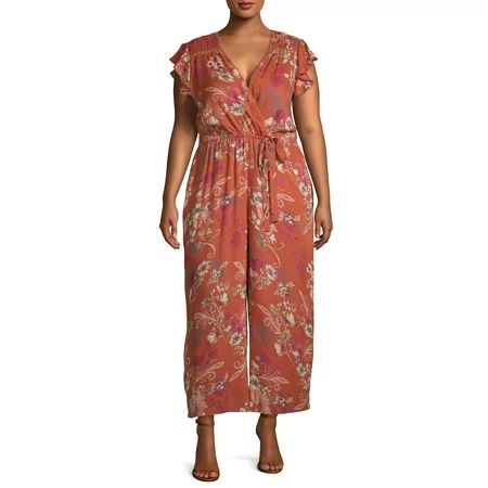 Romantic Gypsy Women's Plus Size Flutter Sleeve Printed Jumpsuit | Walmart (US)