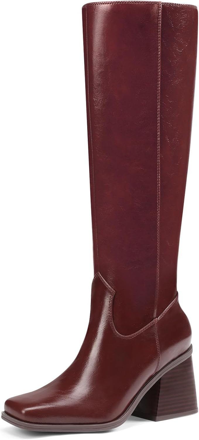 Knee High Boots for Women Chunky Heel Square Toe Tall Fall Boots | Amazon (US)