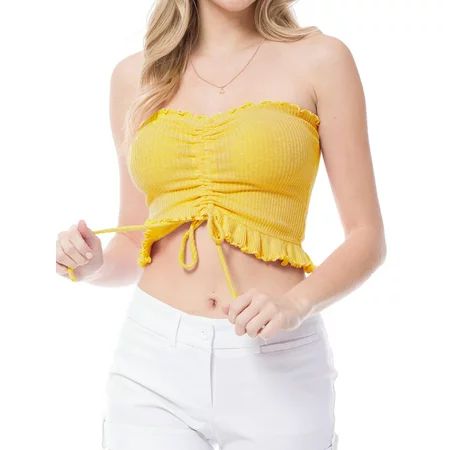 MixMatchy Women s Sexy Frill Knot Front Knit Strapless / Strap Tube Crop Top | Walmart (US)