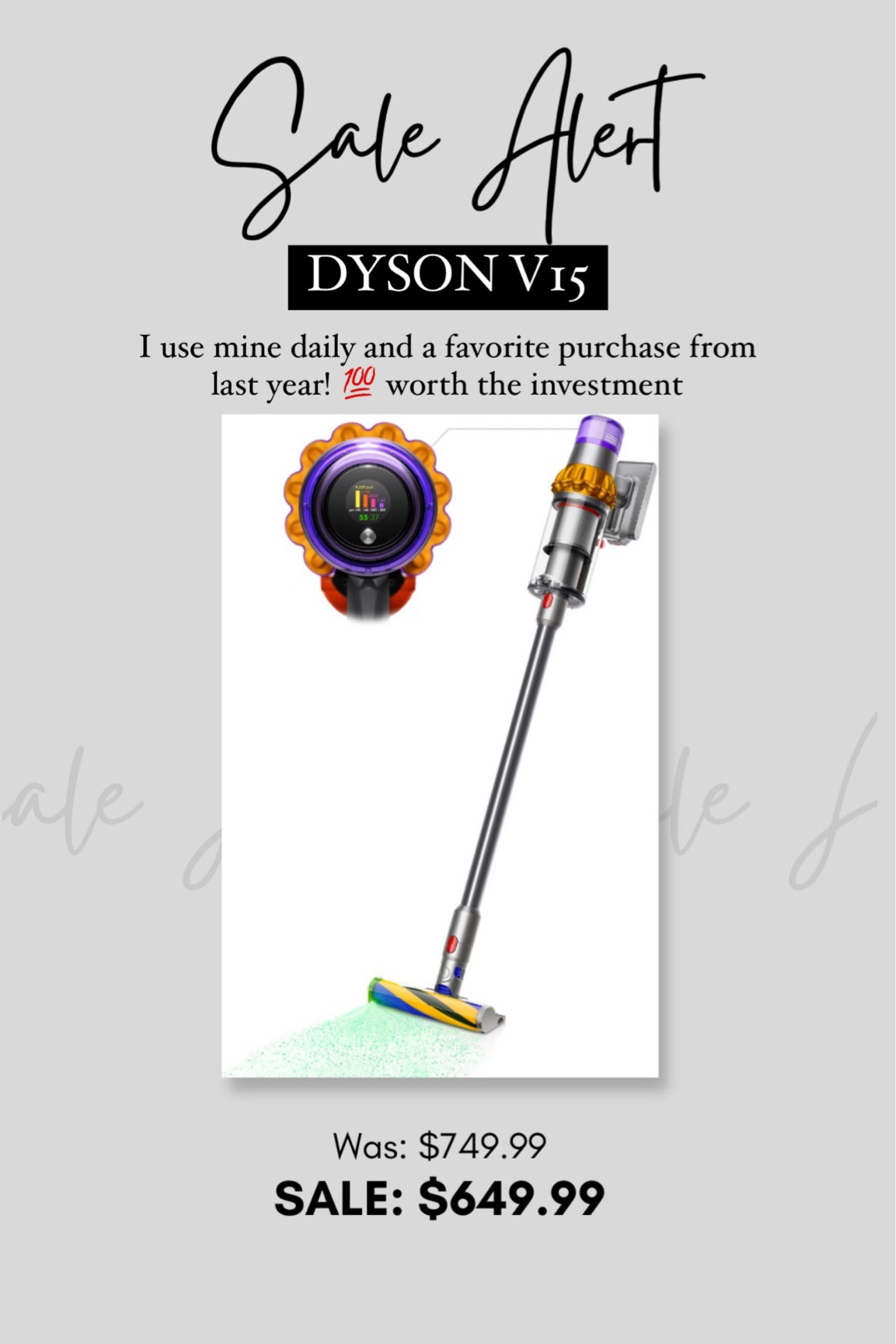Black Friday sale Dyson v15 $100 off! This is the vacuum I own and bought last year and is one of my favorite purchases! Has great suction and power

#LTKsalealert #LTKCyberweek #LTKGiftGuide