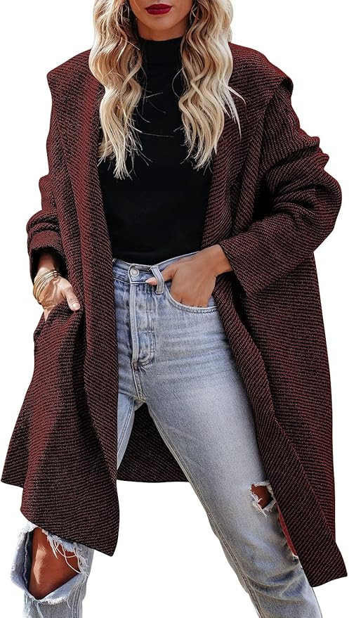 ANRABESS Women‘s Casual Long Sleeve Open Front Hooded Cardigan Sweater Oversized Striped Knitte... | Amazon (US)