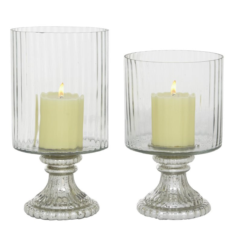 DecMode 2-Slot Silver Glass Hurricane Lamp, Set of 2 | Walmart (US)