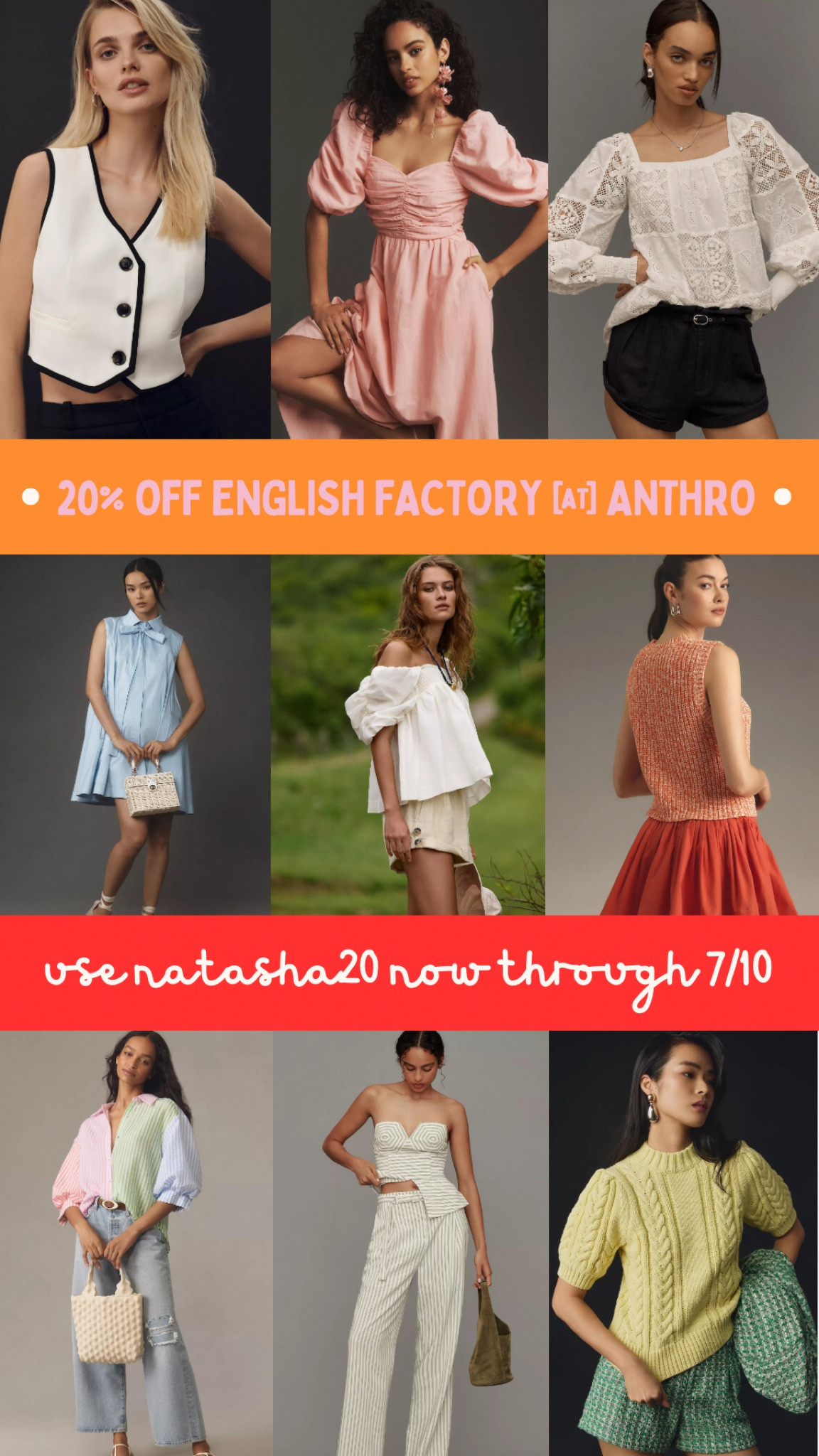 20% off English Favtory at ANTHRO with code NATASHA20 || 

#LTKSaleAlert #LTKStyleTip #LTKSummerSales
