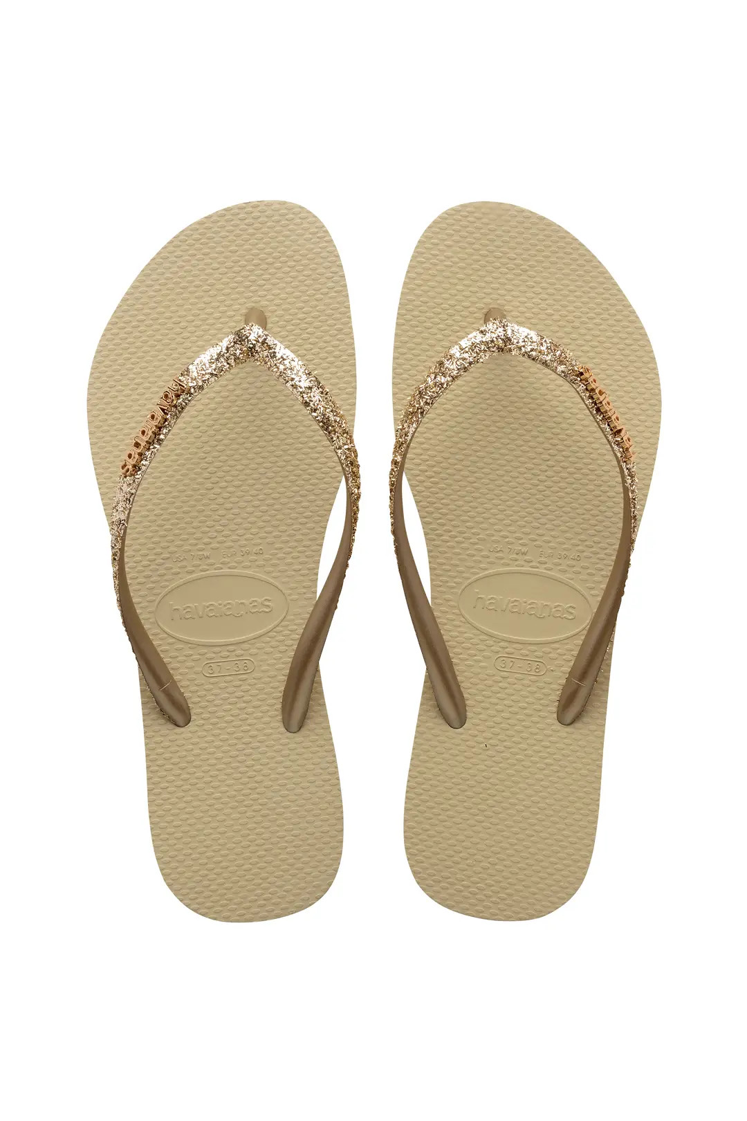 Havaianas Slim Glitter Golden Gold Light | PrettyLittleThing UK