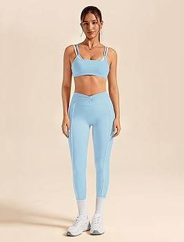 ABOCIW Workout Workout Sets Color Block Twist Back Layered Sports Bra Twist Waist Leggings Gym Yo... | Amazon (US)