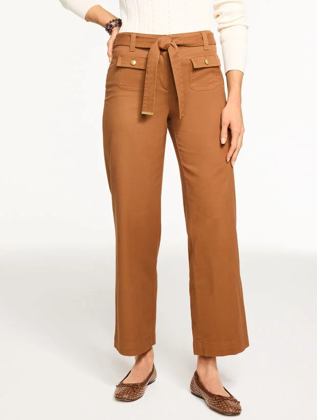 Wide Ankle Belted Twill Pants | Talbots