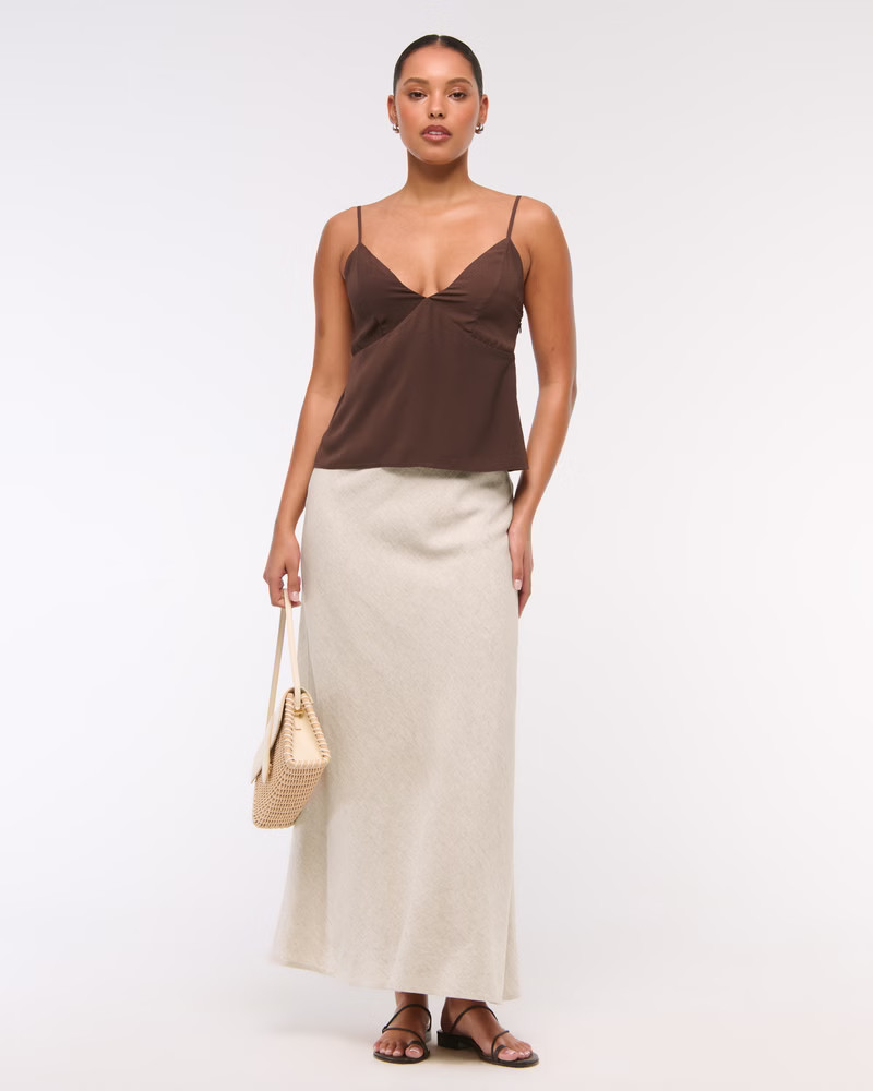 Mid Rise Linen-Blend Maxi Skirt | Abercrombie & Fitch (US)