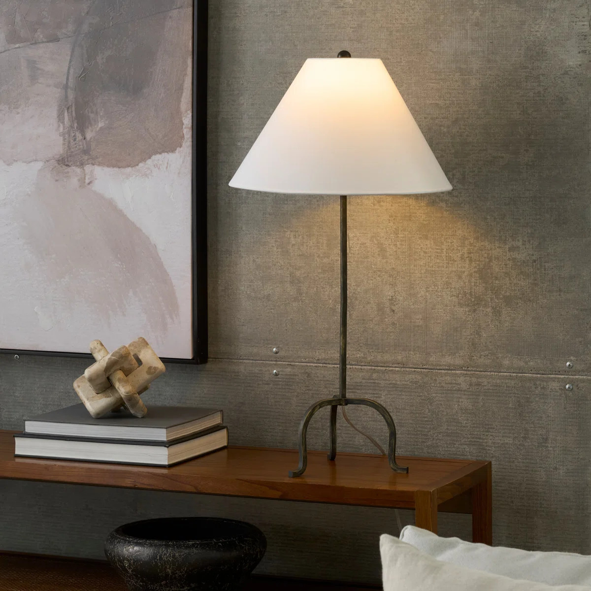 28" Black Wrought Iron Heritage Metal Slim Tripod Table Lamp | Wayfair North America