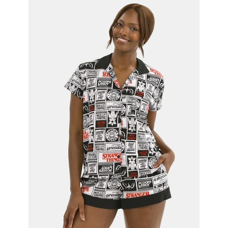 Netflix Stranger Things Women's Printed Notched Top and Shorts Pajama Set, 2-Piece, Sizes XS-3X | Walmart (US)