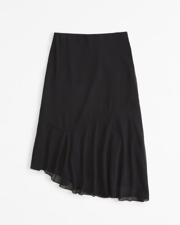 Women's Crinkle Asymmetrical Midi Skirt | Black Midi Skirt | Black Skirt Outfit  | Abercrombie & Fitch (US)