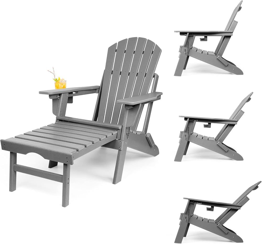 Adjustable Backrest Adirondack Chair,Folding Adirondack Chairs,Plastic Adirondack Chairs with Ott... | Amazon (US)