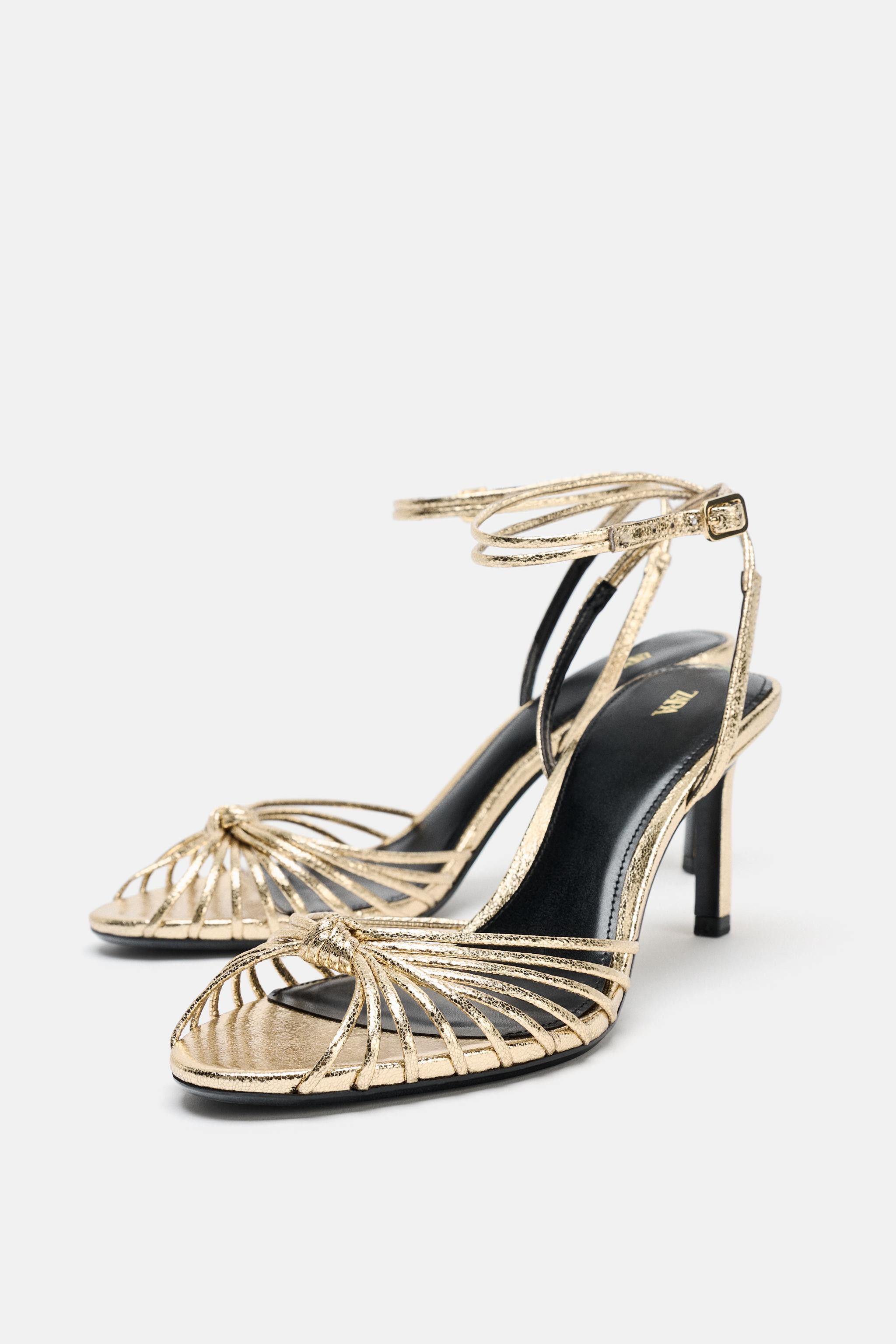 METALLIC KNOTTED HEELED SANDALS | Zara US