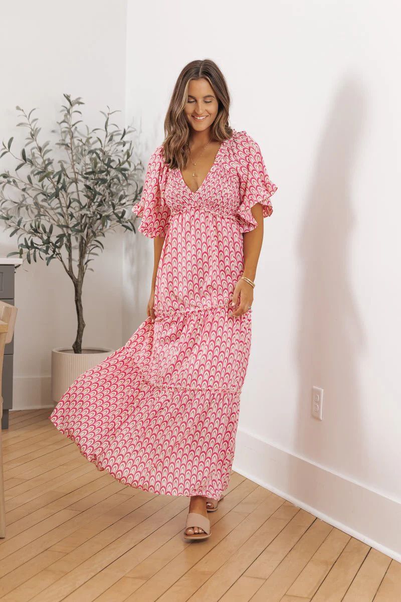 Pink Flutter Sleeve Smocked Maxi Dress | Magnolia Boutique