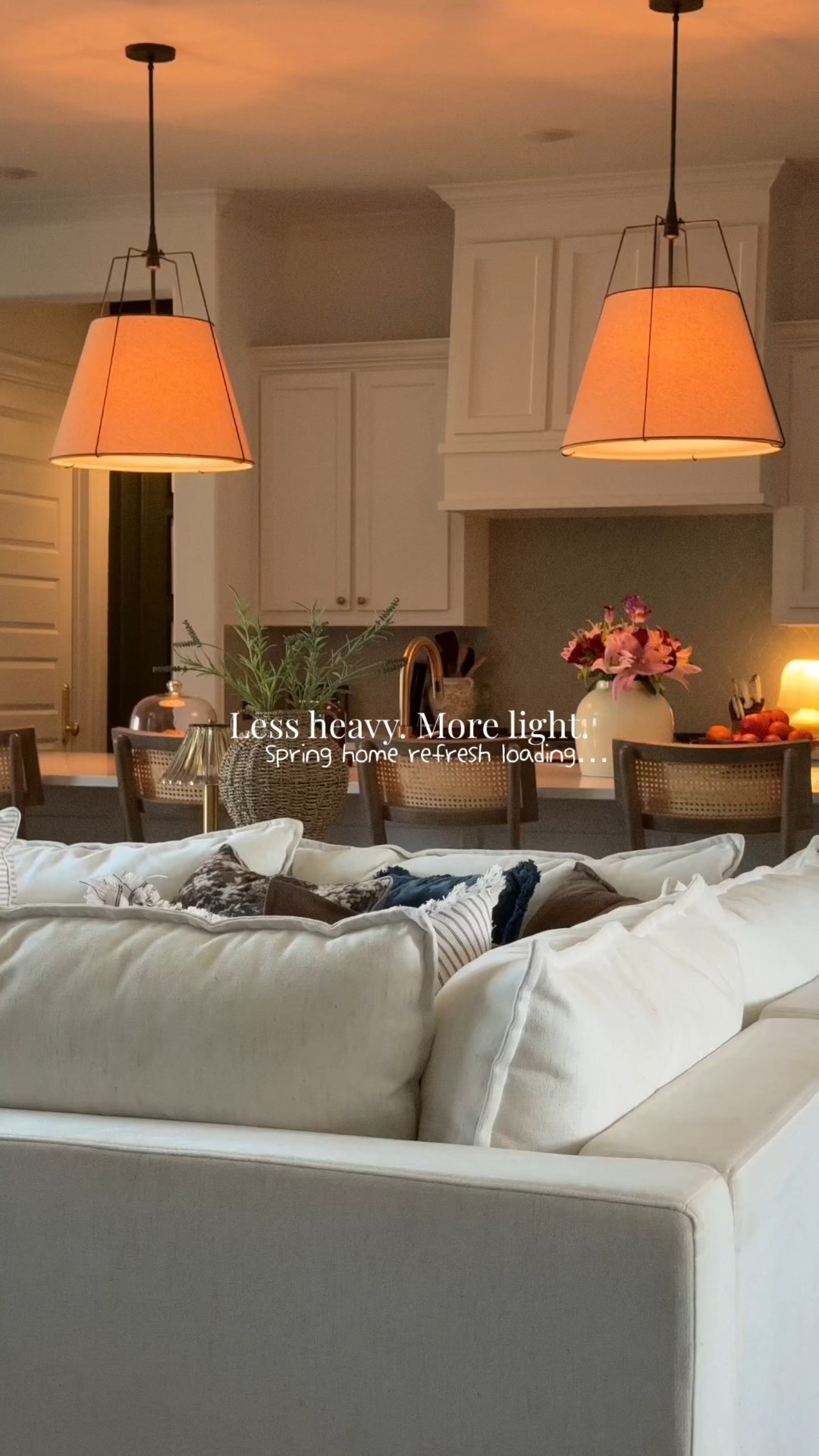 Kitchen pendant lights, barstools, living room sectional, vase, faux floral stems, coffee table, spring, spring decor, 

#LTKSeasonal #LTKHome