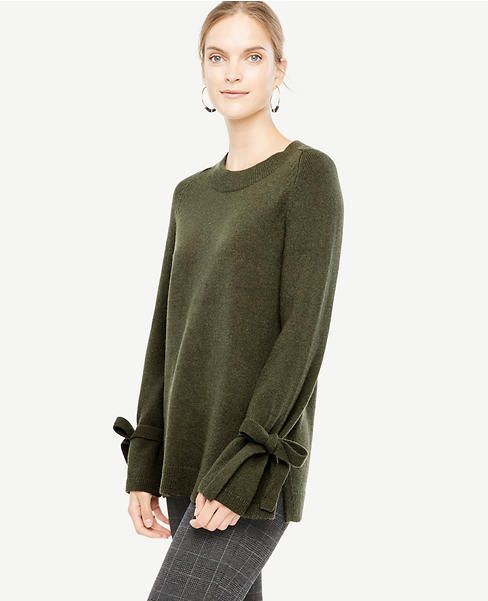 Wool Cashmere Tie Sleeve Sweater | Ann Taylor (US)